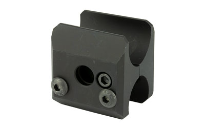 Black metal mounting bracket with screws and holes