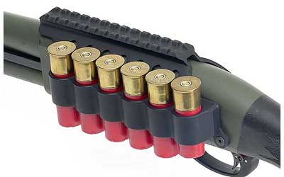 Shotgun with side saddle holding red shells
