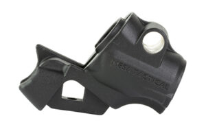 Black molded automotive plastic component with mounting hole