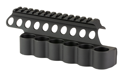Black metal Picatinny rail with shell holder
