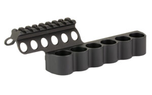 Black metal shotgun shell holder with rail mount