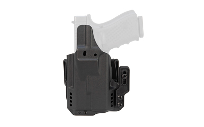 Black polymer handgun holster with belt attachment