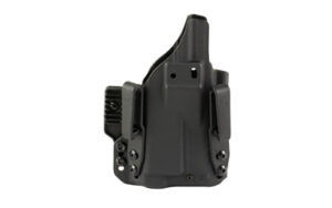 Black polymer handgun holster with belt clip