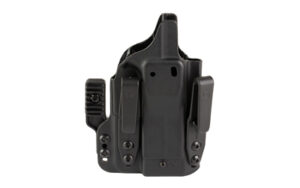 Black polymer handgun holster with belt clip