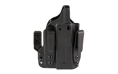 Black polymer handgun holster with belt clip