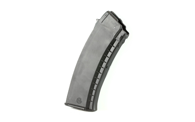 Curved rifle magazine on white background