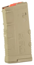 Tan polymer rifle magazine with orange follower