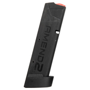 Black Amend2 gun magazine with red follower.