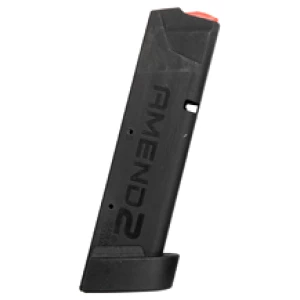 Black Amend2 gun magazine with red follower.