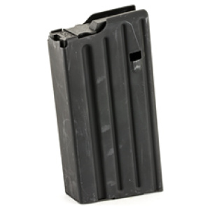 Rifle magazine standing upright on white background.