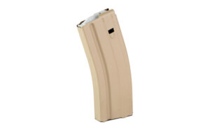 Tan rifle magazine on white background