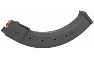 Curved black CZ firearm magazine