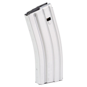 Metal rifle magazine isolated on white background.