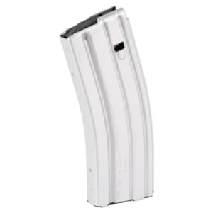 Metal rifle magazine isolated on white background.