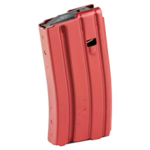 Red rifle magazine standing upright