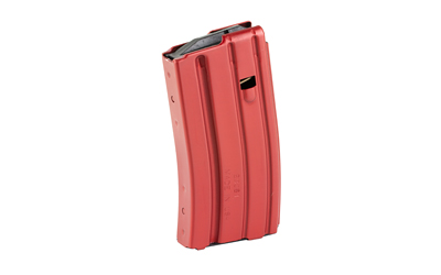 Red rifle magazine standing upright