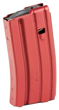 Red rifle magazine standing upright