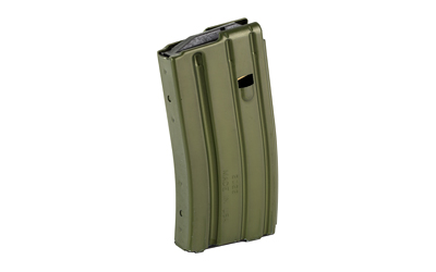 Green rifle magazine standing upright.