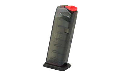 Transparent gun magazine with red follower