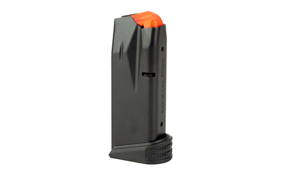 Handgun magazine with orange follower on white background