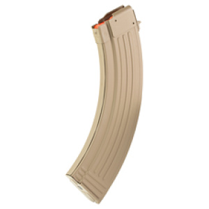 Curved rifle magazine isolated on white background.