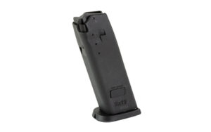 Black handgun magazine on white background