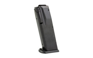 Black gun magazine on white background.