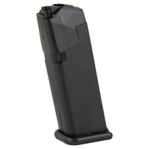 Black handgun magazine isolated on white background.