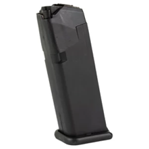 Black handgun magazine isolated on white background.