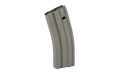 Rifle magazine, curved, metal, isolated on white background.