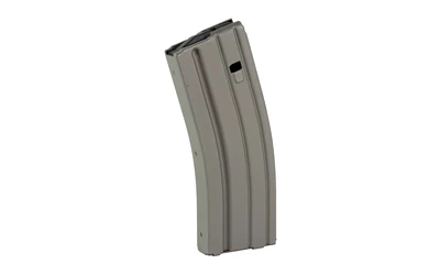 Rifle magazine, curved, metal, isolated on white background.