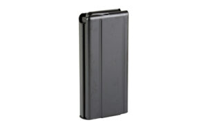 Black metal ammunition magazine standing upright
