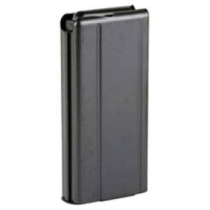 Black metal ammunition magazine standing upright