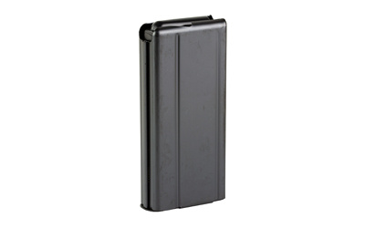 Black metal ammunition magazine standing upright