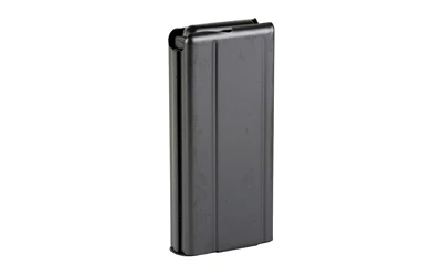 Black metal ammunition magazine standing upright