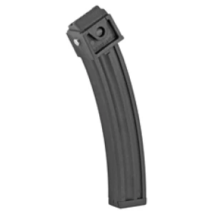 Black airsoft magazine clip on white background