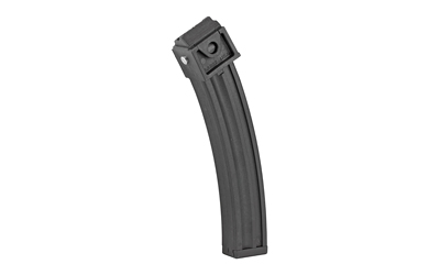 Black airsoft magazine clip on white background