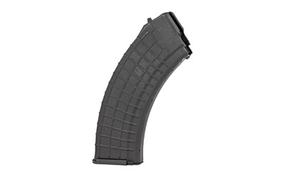 Rifle magazine with textured grip surface.