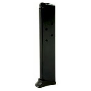 Black firearm magazine standing upright isolated.