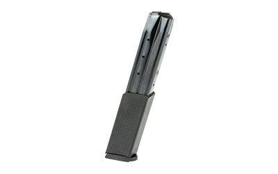 Extended handgun magazine on white background