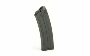 Curved rifle magazine on white background