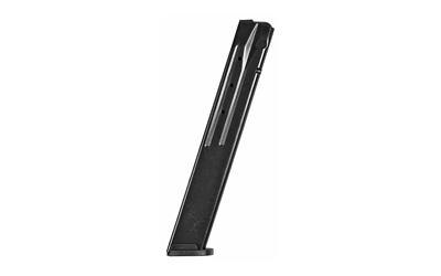 Black firearm magazine for ammunition storage.