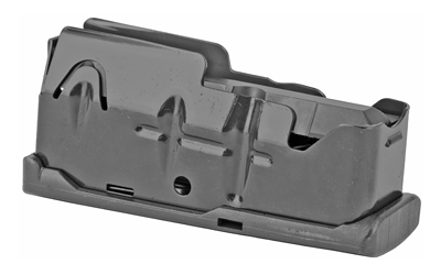 Black metal rifle magazine on white background
