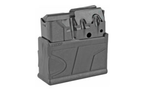 Gray detachable rifle magazine on white background
