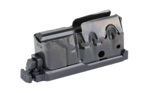 Detachable metal rifle magazine on white background