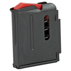 Black rifle magazine with red follower