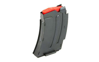 Gun magazine with red follower on white background.