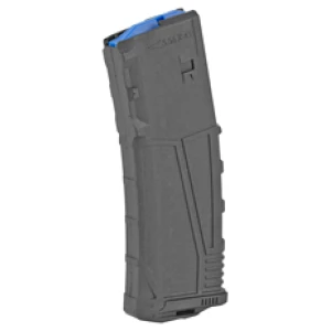 Black rifle magazine with blue follower