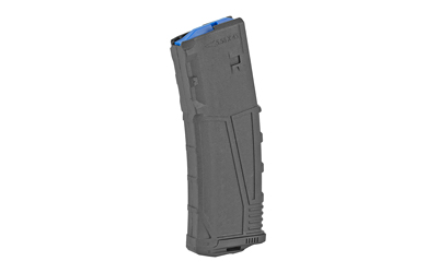 Black rifle magazine with blue follower