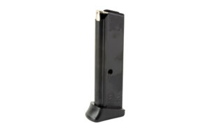 Black handgun magazine on white background